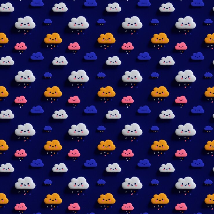 Photo colorful cartoon clouds pattern on a dark blue background
