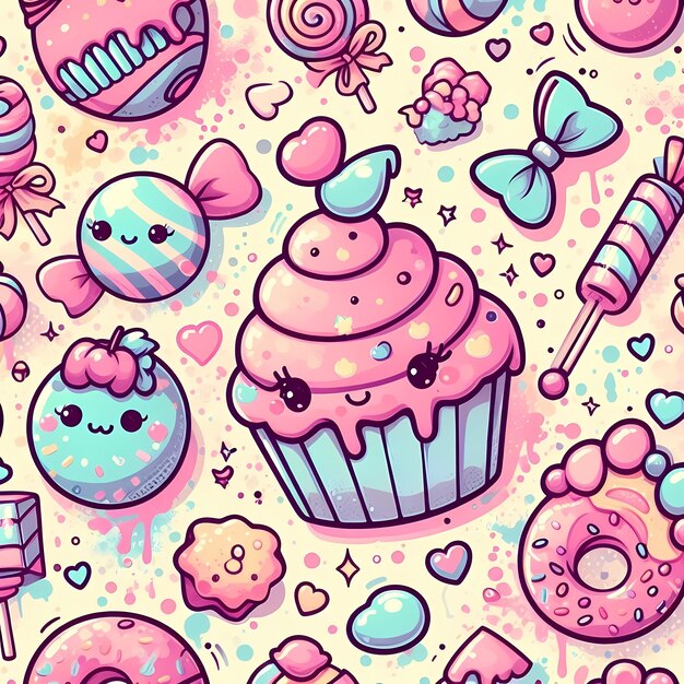 Photo a colorful cartoon of cupcakes with different colors