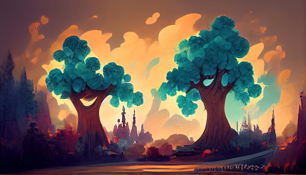 Colorful cartoon forest