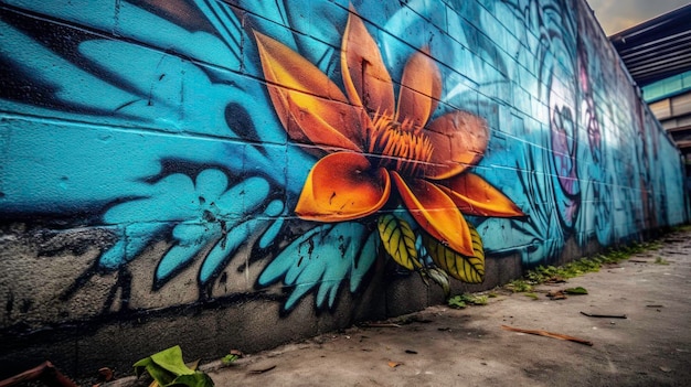 Красочное мультяшное граффити на городской стене, созданное искусственным интеллектом