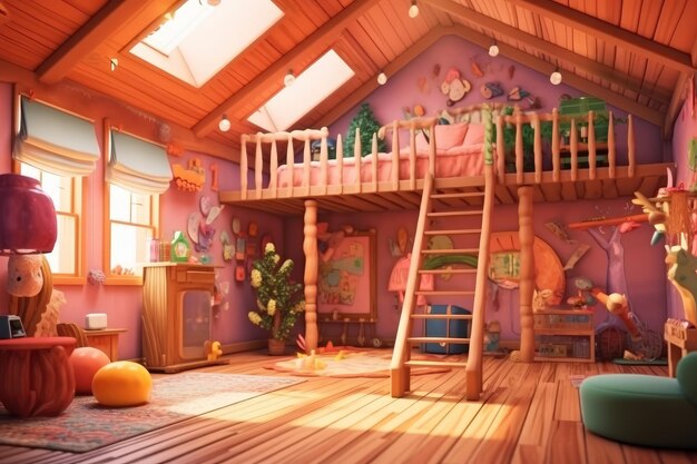 Colorful Cartoon Illustration of Cozy Home Interior Generative AI Illustration