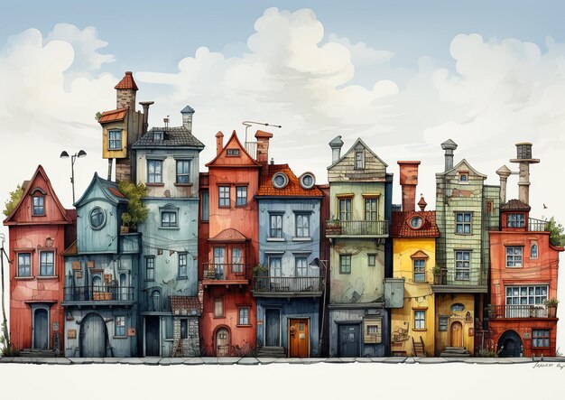 Photo colorful cartoon illustration houses in a row