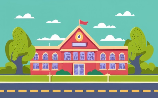 Photo colorful cartoon landscape school building vector illustration