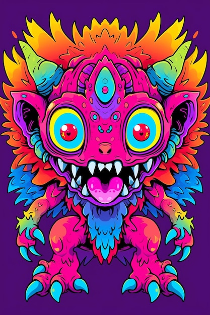 a colorful cartoon monster with bright eyes and colorful wings generative ai