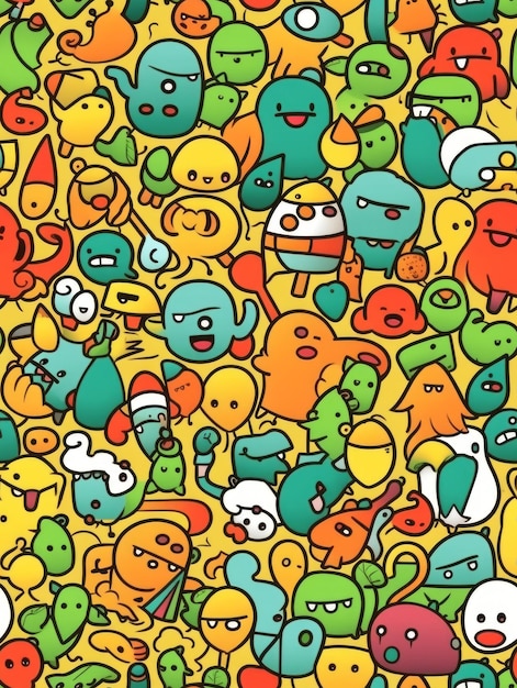 Photo colorful cartoon pattern wonderland