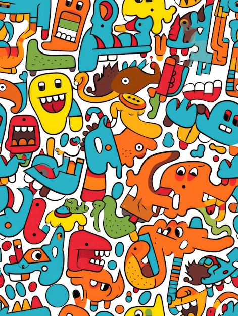 Photo colorful cartoon pattern wonderland