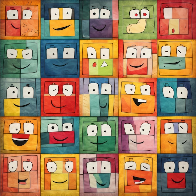 Colorful Cartoon Quilt With Responsive Smiling Faces