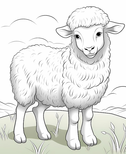 Foto cartoon colorate di pecore pagina da colorare linee spesse dettagli bassi nessuna ombra