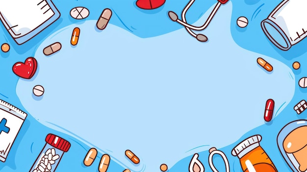 Colorful Cartoon Style Background with Medical Items Cute and Cheerful Design