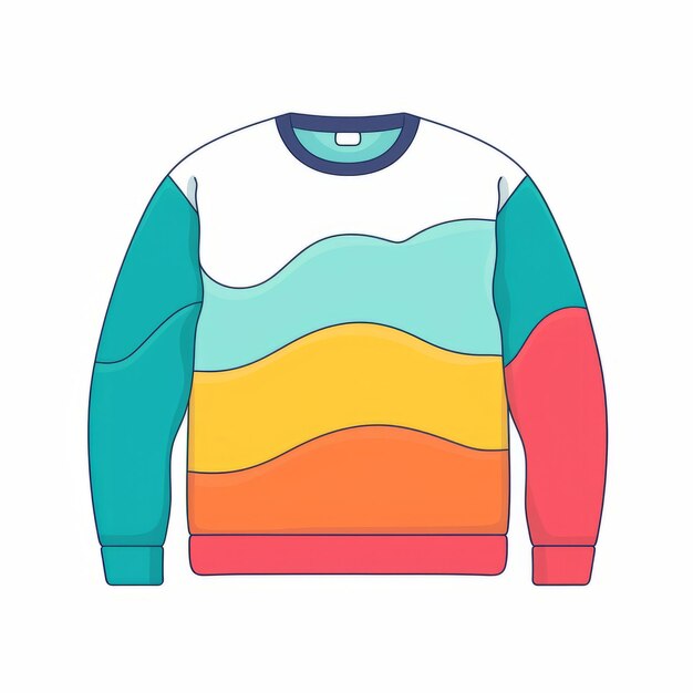 Photo colorful cartoon style sweater with waves graphic sweatshirt design
