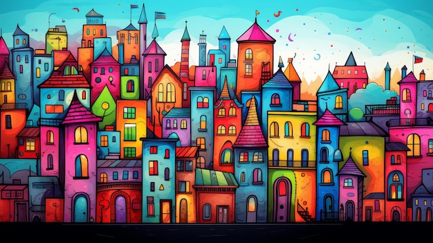 colorful cartoon town building