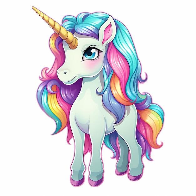 Photo colorful cartoon unicorn sticker