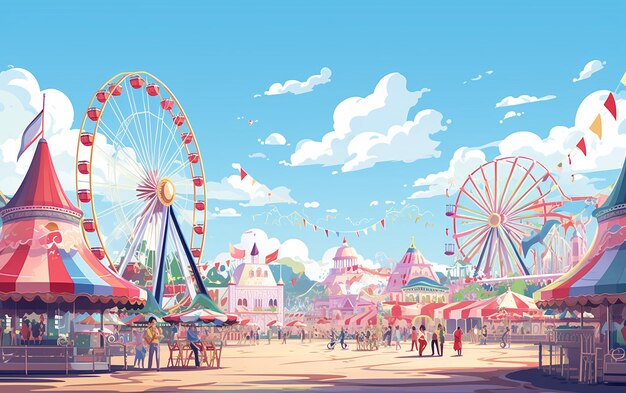 Colorful cartoonstyle carnival amusement park and fun
