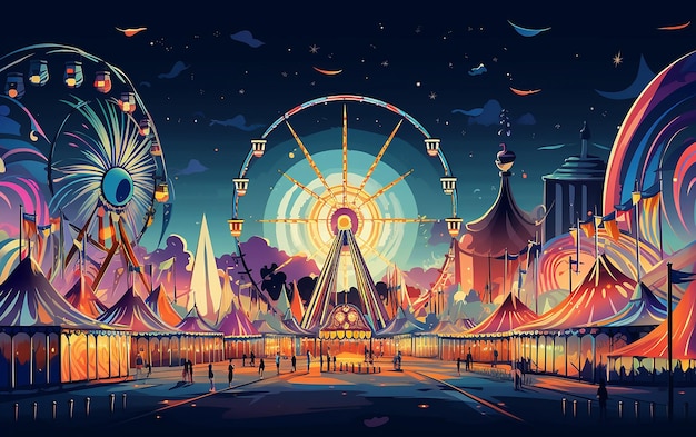 Colorful CartoonStyle Carnival Amusement Park and Fun