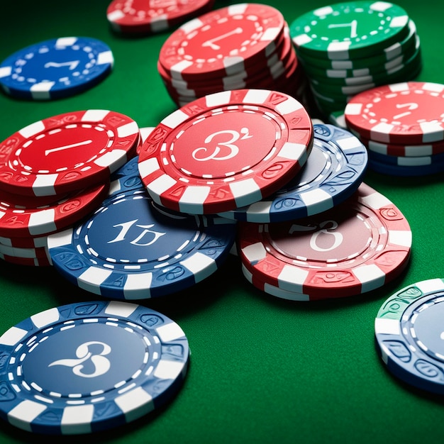 colorful casino chips on a green cloth