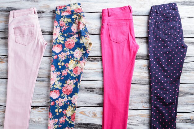 Colorful casual pants. Trousers with different pattern. Merchandise with free shipping. Fair price and fast delivery.