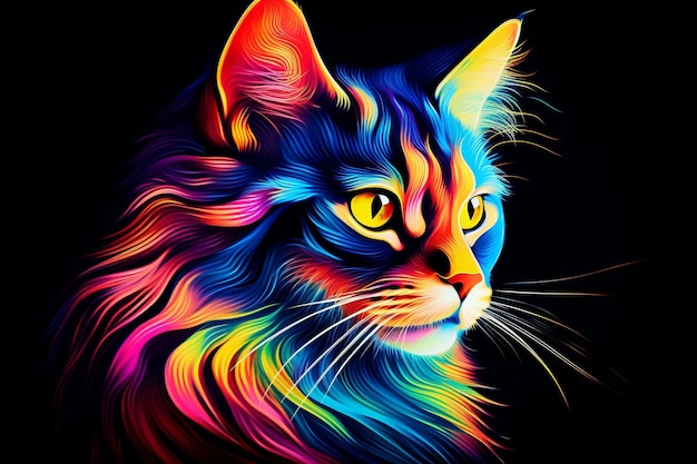 colorful cat on black background