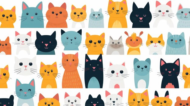 カラフルな猫のパターン - デザインや壁紙のために様々な色でイラスト化された猫のクリエイティブコラージュ - AI生成