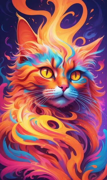 Photo colorful cat psychedelic style