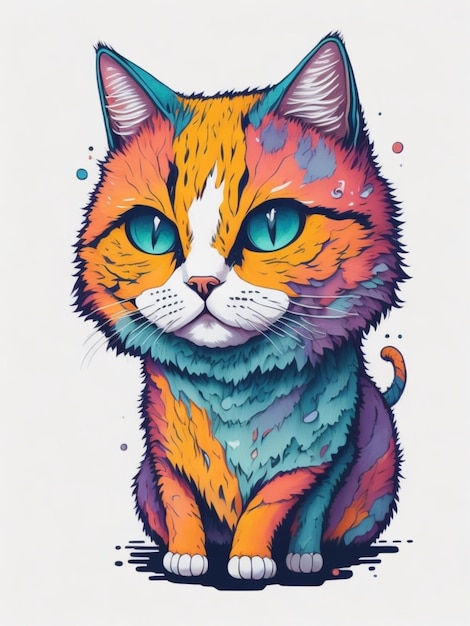 a colorful cat sticker for tshirt design
