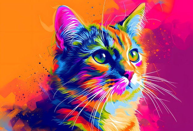 A colorful cat with a bright background