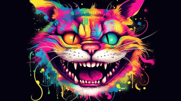 A colorful cat with its mouth open Generative AI Art