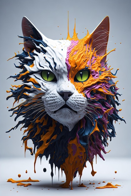 Colorful cat with paint splashes