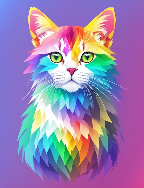 虹色の尻尾を持つカラフルな猫。