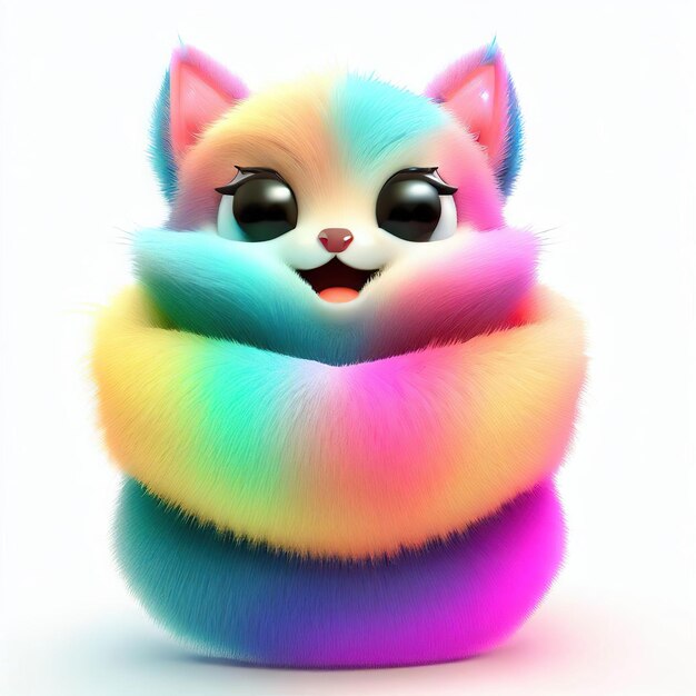 A colorful cat with a scarf around its neck is made of fur.