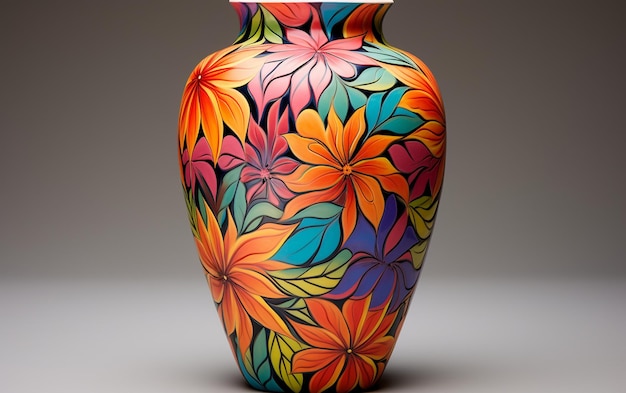 Colorful Ceramic Artistic Vase with Flora