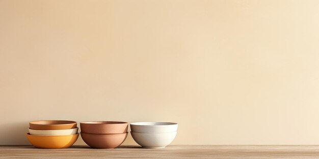 Colorful ceramic bowls ready for a family meal