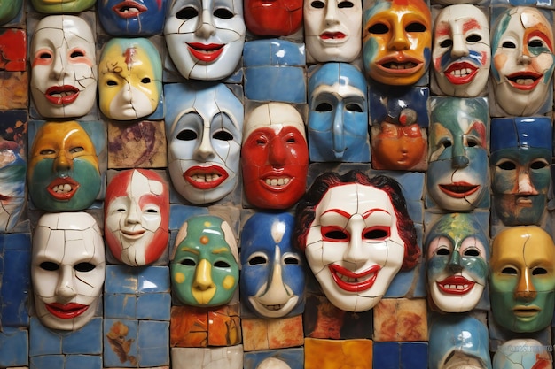 Colorful ceramic masks for sale at the market in Istanbul Turkey