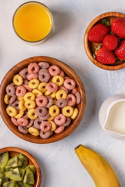 Colorful cereal rings in bowl