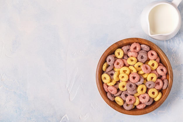 Colorful cereal rings in a bowl