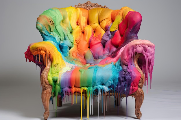a colorful chair by timothy lupton in the style of subversive fiber art