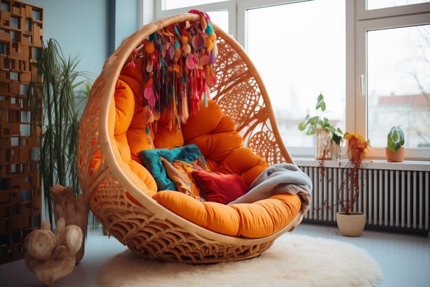 Colorful chair cocoon in a modern living room in interior concept