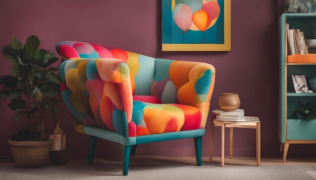 Photo a colorful chair with a colorful pattern on the back