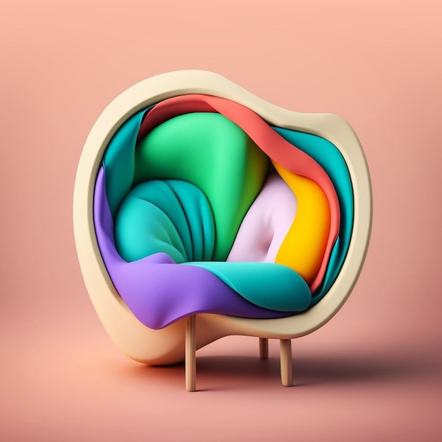 A colorful chair with the word " on it " on the bottom.