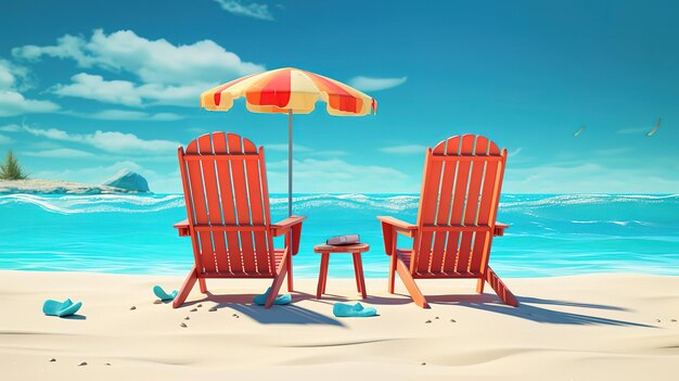 Colorful chairs on beach Generative ai