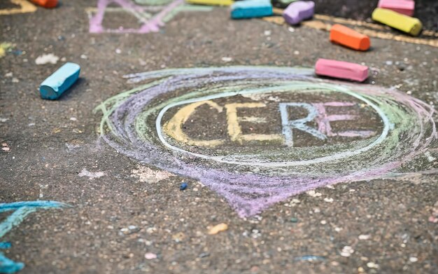 colorful chalk on a street in the summer