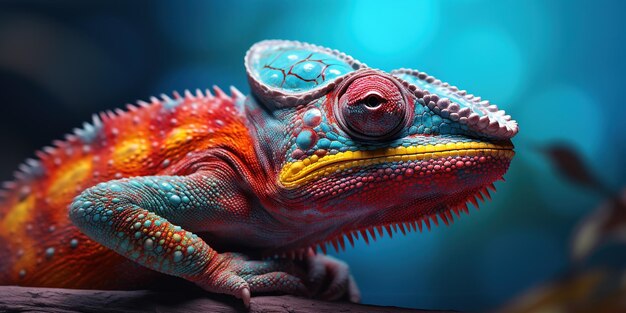 Colorful chameleon on a blue background