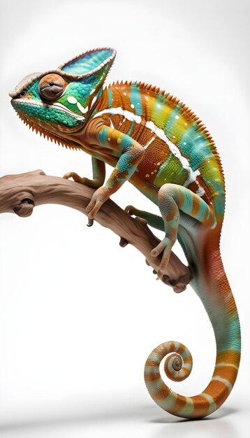 Photo a colorful chameleon on a branch