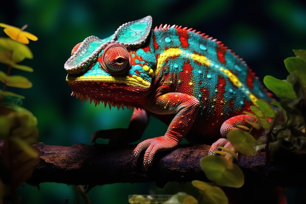 Colorful Chameleon Camouflaged in the Jungle