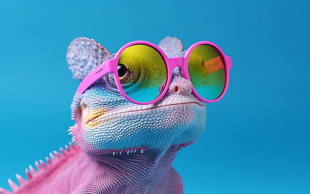 Colorful chameleon in the glasses Beautiful illustration picture Generative AI