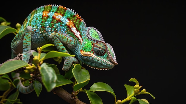 Colorful Chameleon on a Green Branch