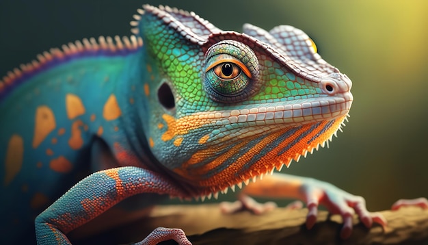 A colorful chameleon lizard is shown up close Generative Ai