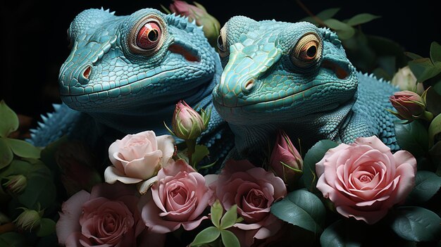 Photo colorful chameleon in nature colorful chameleon climbing on a flower