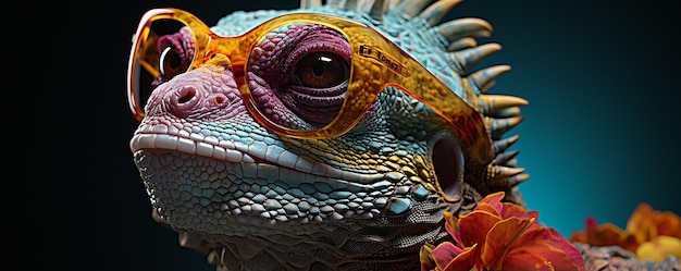 Colorful Chameleon Wearing Sunglasses