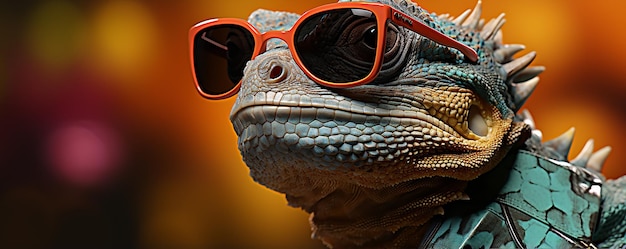 Colorful Chameleon Wearing Sunglasses