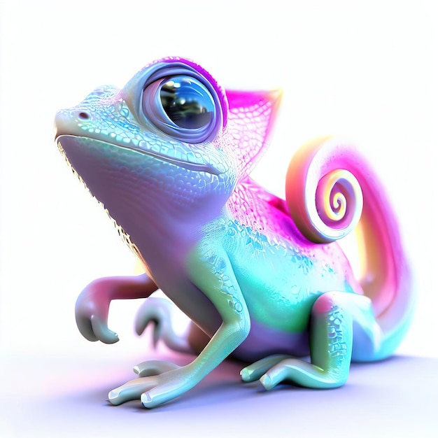 A colorful chameleon with a big eye.